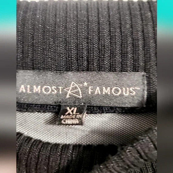 Almost Famous Bodycon Thigh Slit Mesh Long Sleeved Ribbed Sweater Dress, Size XL - Picture 4 of 4